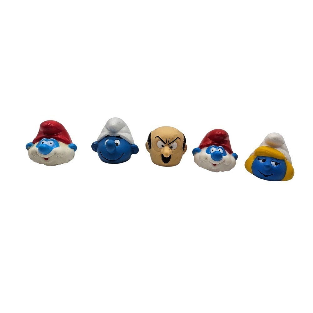Smurfs Vintage 1983 Peyo Plastic Heads Collectible Toy Lot of 5 Finger Puppets